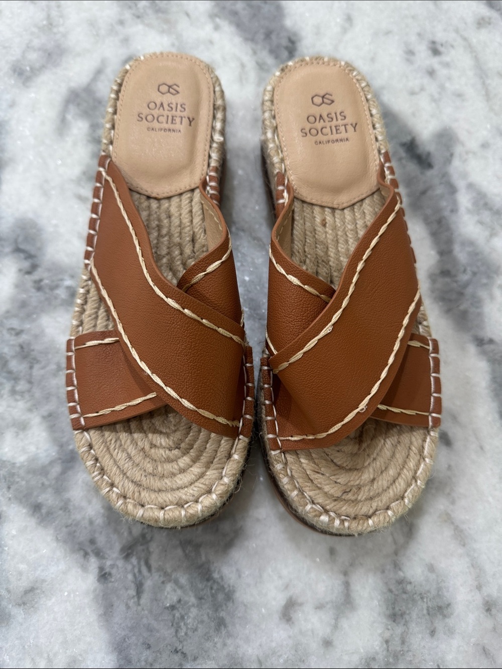 Oasis Society Tan Braided Crossover Slide Mules